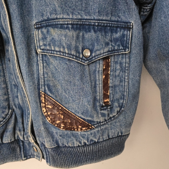 Vtg 90s AKA BAY Puffy Denim Sherpa Lined Mens L Bomber Trucker Jacket Y2K - Picture 8 of 16